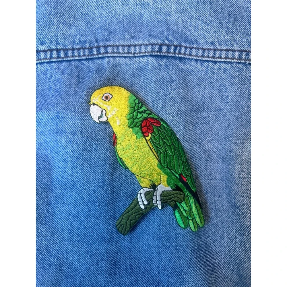 Parrot‎ Bird Iron On Patch Embroidered Green Applique Sew On DIY Craft Large